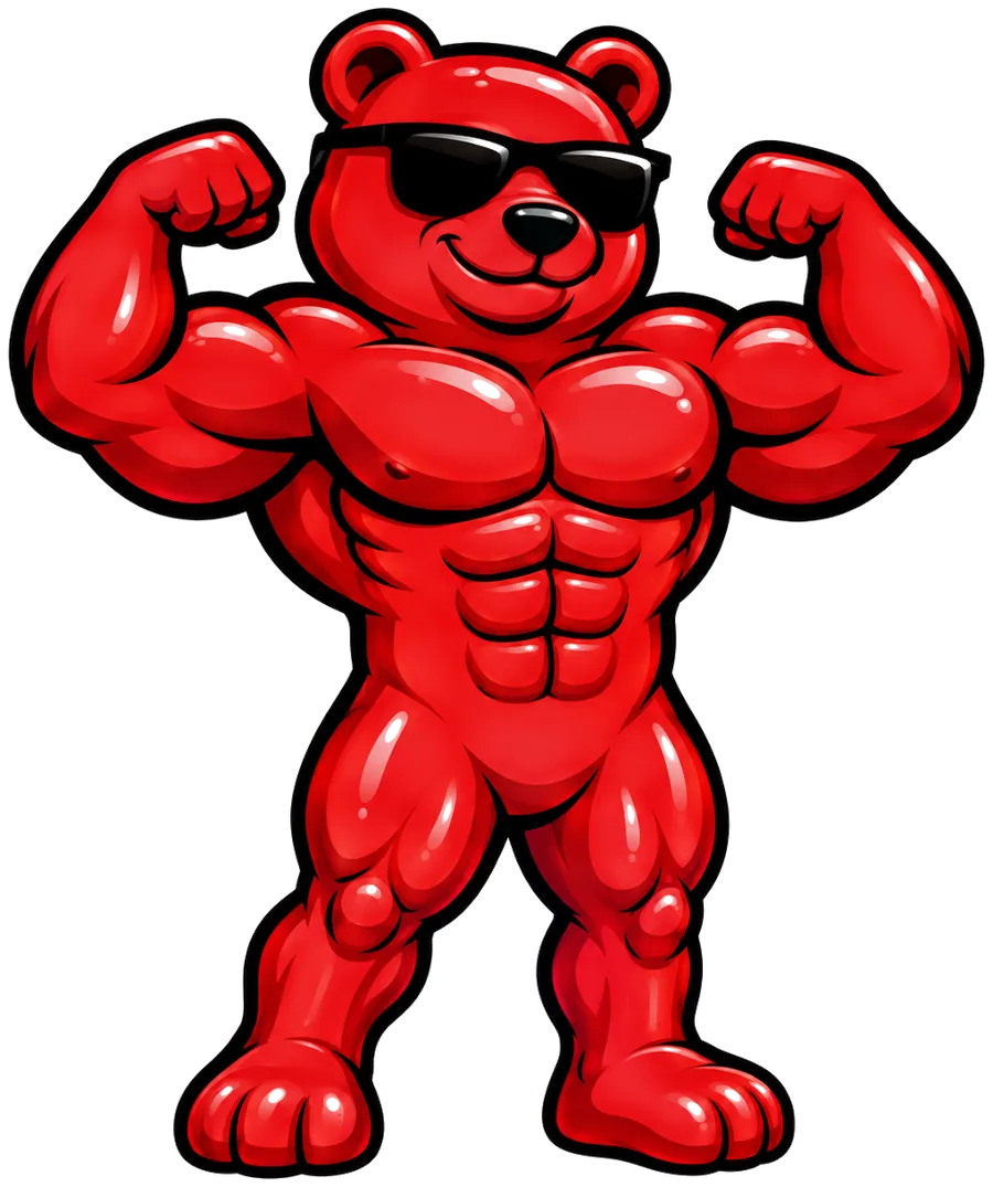 The Bear Bro mascot flexing in sunglasses